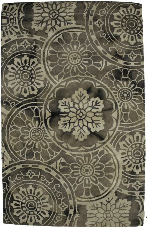 Brownish Gray Floral 5X8 Hand-Tufted Modern Rug