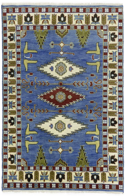 Blue Geometric 6X9 Kazak Oriental Rug