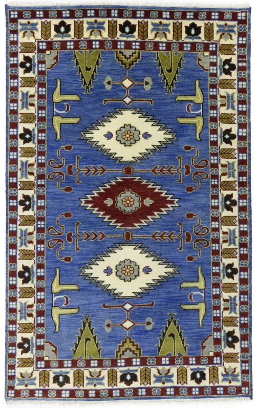 Blue Geometric 5X8 Kazak Oriental Rug