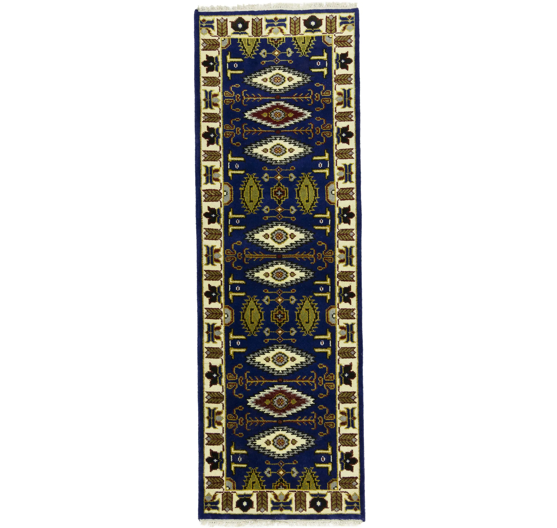 Navy Blue Geometric 3X8 Kazak Oriental Runner Rug