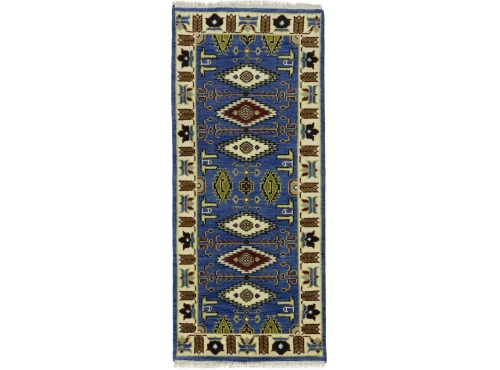 Blue Geometric 3X6 Kazak Oriental Rug