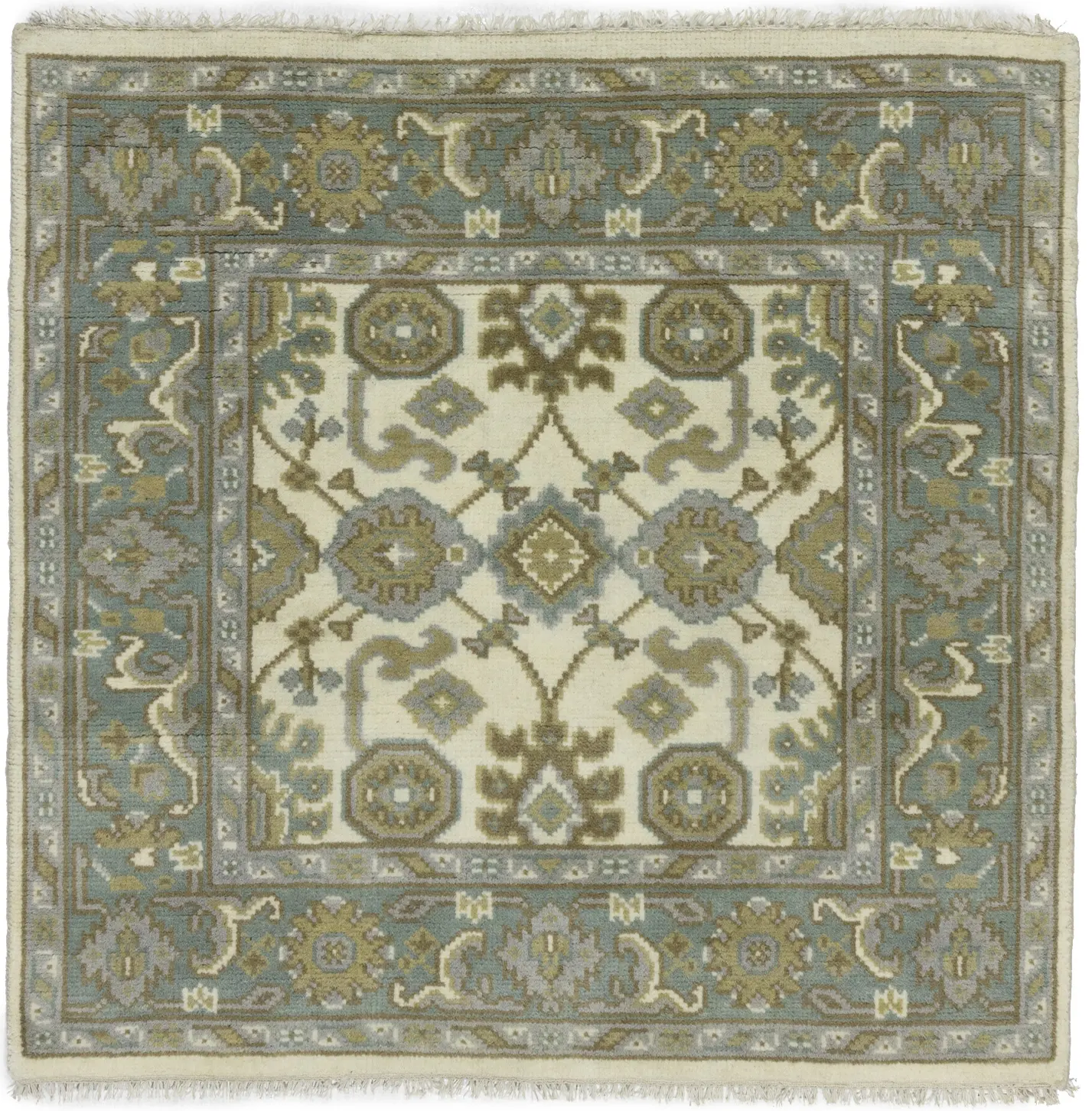 Cream Floral 4X4 Oushak Oriental Square Rug