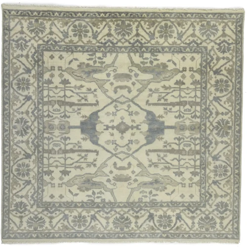 Cream Floral 8X8 Oushak Oriental Square Rug