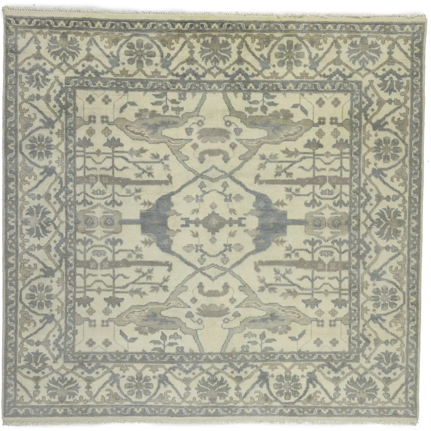 Cream Floral 8X8 Oushak Oriental Square Rug