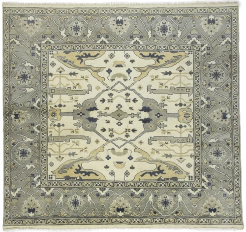 Cream Floral 8X8 Oushak Oriental Square Rug