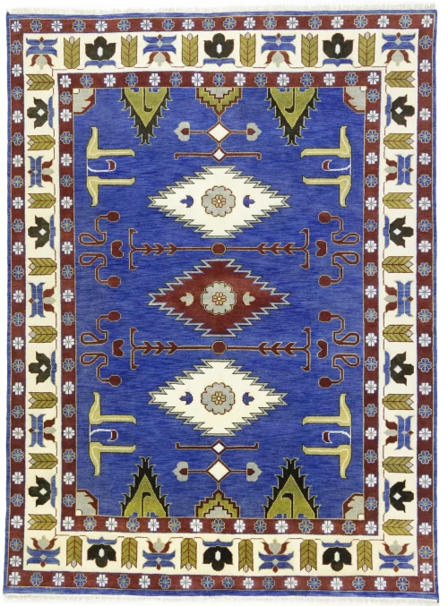 Blue Geometric 9X12 Kazak Oriental Rug