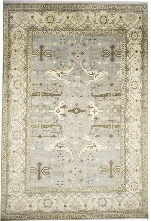 Light Gray Floral 12X18 Oushak Oriental Rug