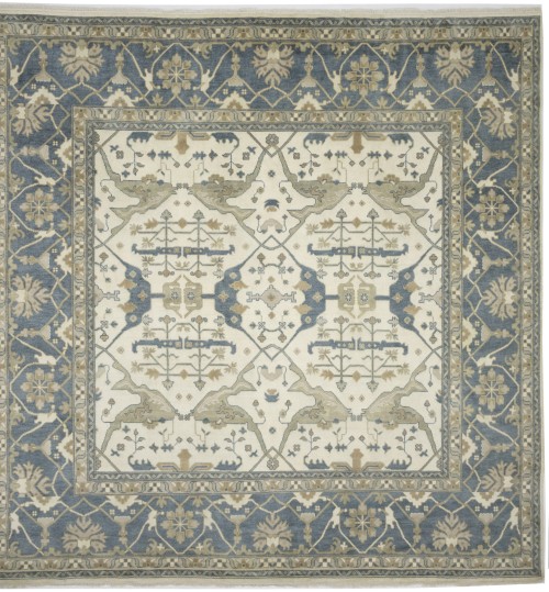 Cream Floral 14X14 Oushak Oriental Square Rug