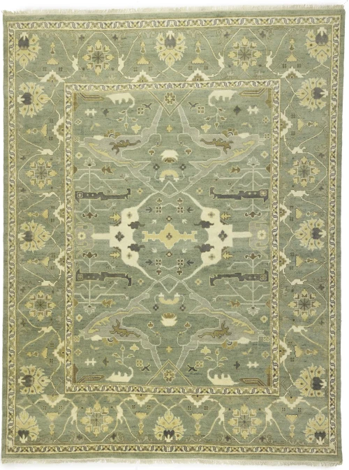 Light Sage Floral 9X12 Oushak Chobi Oriental Rug