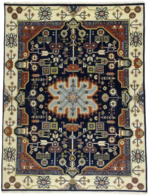 Navy Geometric Tribal 9X12 Heriz Serapi Oriental Rug