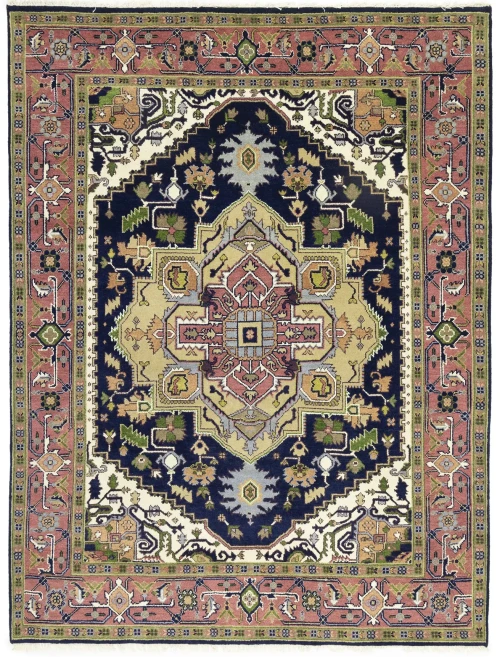 Purple-navy Floral 8X10 Heriz Serapi Oriental Rug