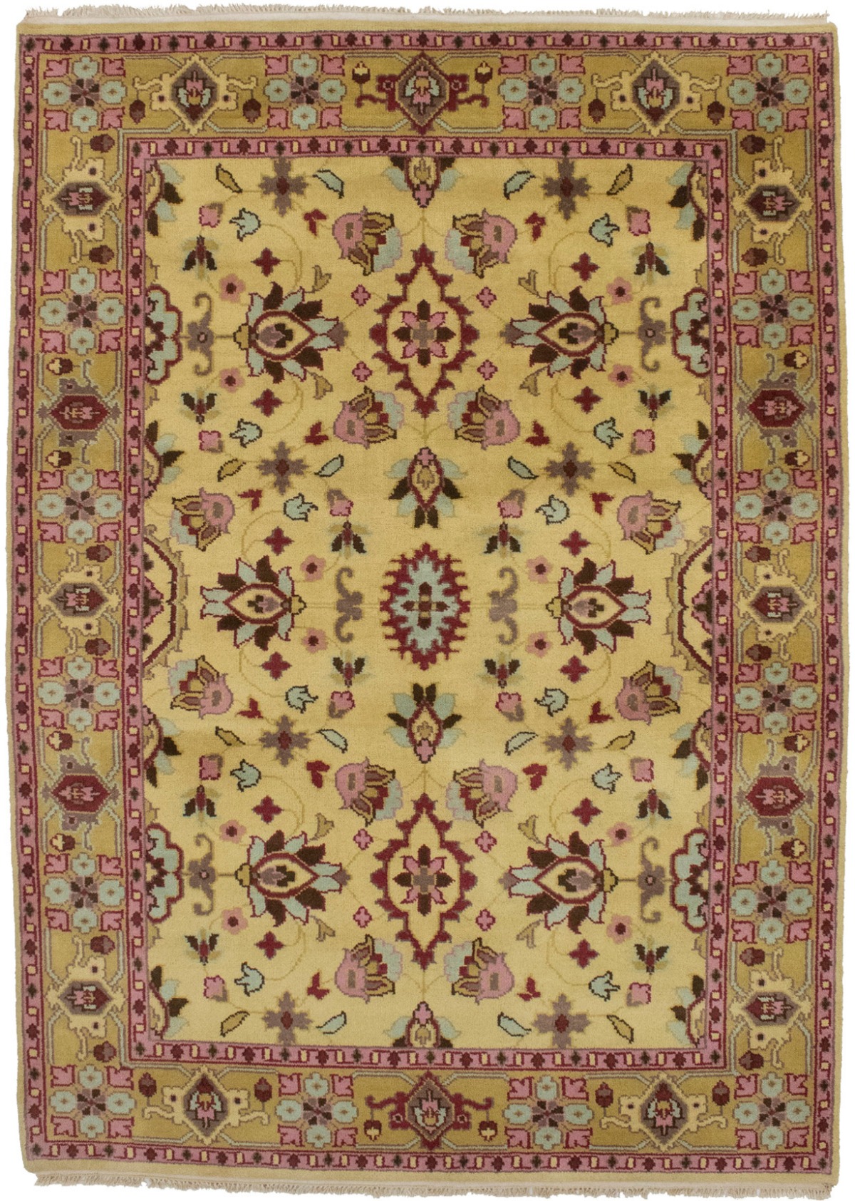 Buff Beige Floral 5'5X7'6 Oushak Chobi Oriental Rug