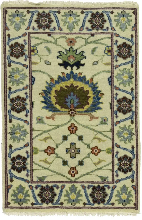 Beige Floral 2X3 Osh Chobi Peshawar Oriental Rug