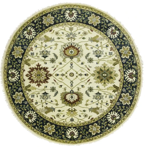 Cream Floral 8X8 Osh Chobi Peshawar Oriental Round Rug