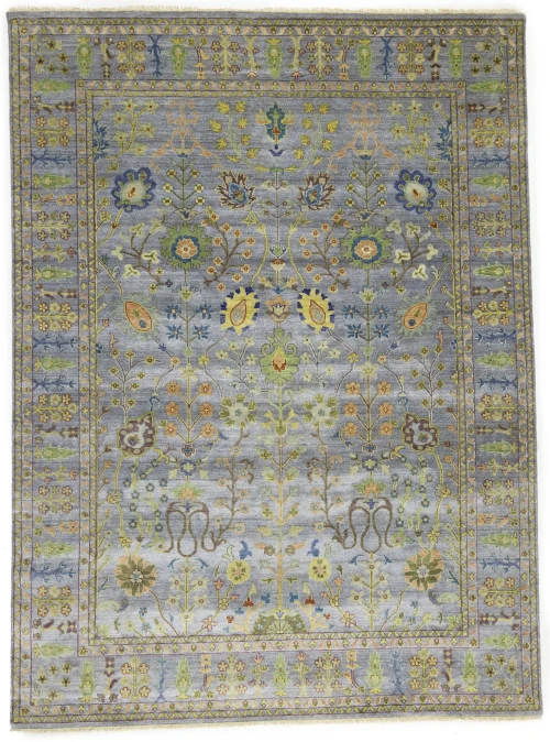 Silver Floral Traditional 9X12 Oushak Chobi Oriental Rug