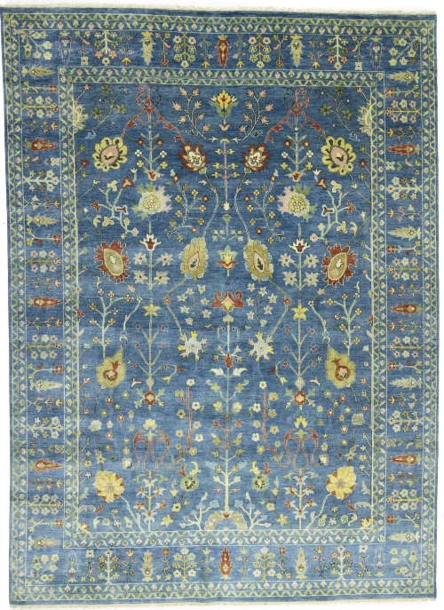 Blue Floral Traditional 9X12 Oushak Chobi Oriental Rug