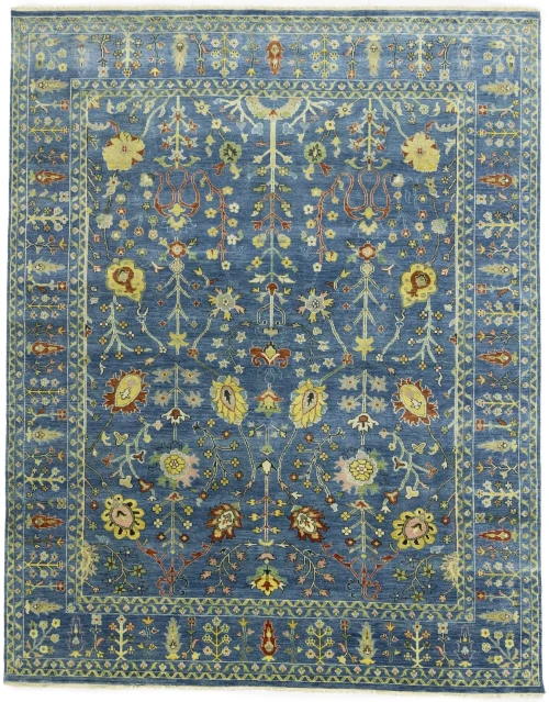 Blue Floral Traditional 8X10 Oushak Chobi Oriental Rug