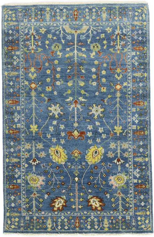 Blue Floral Traditional 4X6 Oushak Chobi Oriental Rug