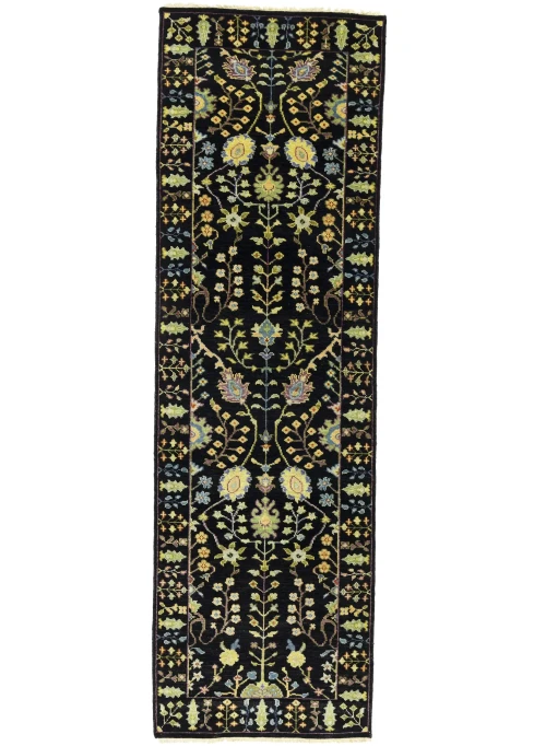 Black Floral 2'5X8 Osh Chobi Oriental Runner Rug