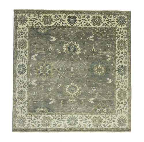 Taupe Floral 8X8 Osh Chobi Peshawar Oriental Square Rug