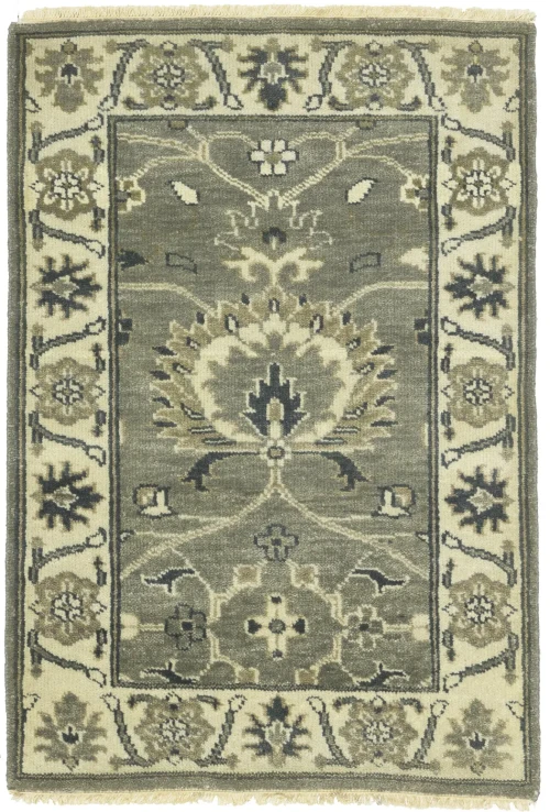 Taupe Floral 2X3 Osh Chobi Peshawar Oriental Rug