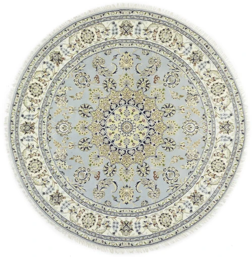 Light Blue Floral 6X6 Indo-Nain Oriental Round Rug