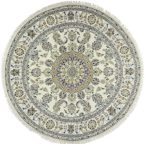 Cream Floral 6X6 Indo-Nain Oriental Round Rug