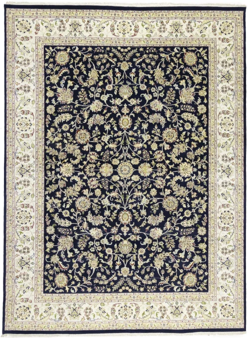 Dark Navy Floral 9X12 Indo-Nain Oriental Rug