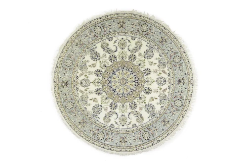 Cream Floral 6X6 Indo-Nain Oriental Round Rug