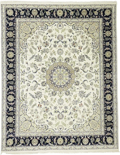 Cream Floral 8X10 Indo-Nain Oriental Rug