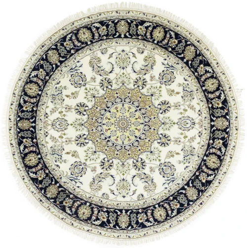 Cream Floral 6X6 Indo-Nain Oriental Round Rug