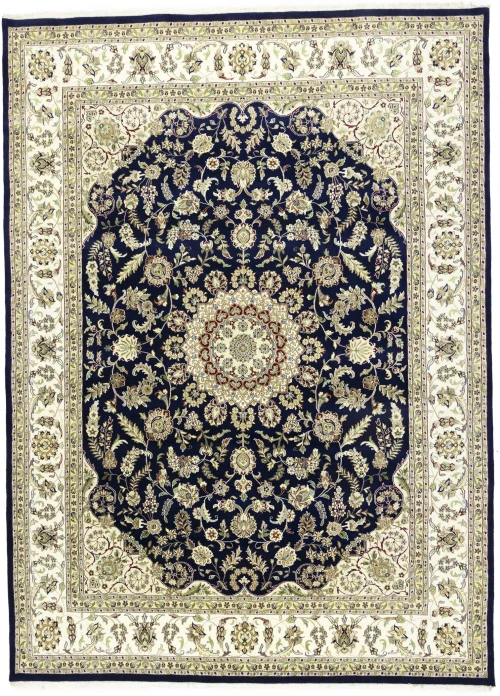 Black Floral 9X12 Indo-Nain Oriental Rug