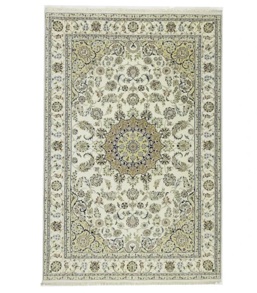 Cream Floral 6'7X10 Indo-Nain Oriental Rug