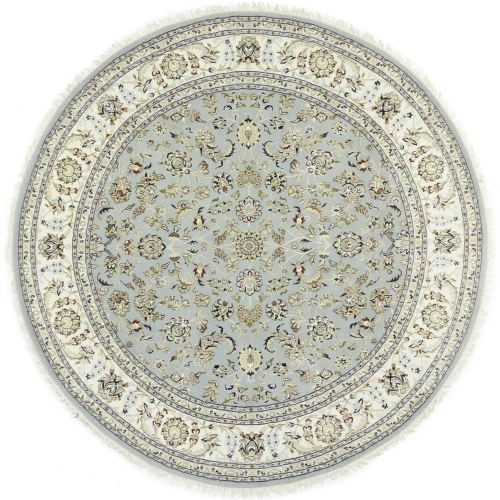 Light Blue-gray Floral 8X8 Indo-Nain Oriental Round Rug