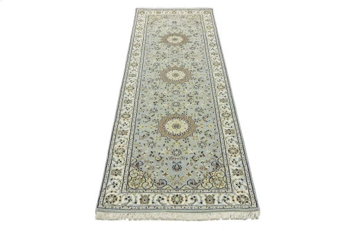 Light Blue Floral 3X8 Indo-Nain Oriental Runner Rug