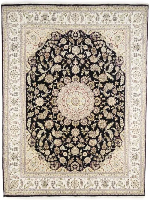 Black Floral 8X10 Indo-Nain Oriental Rug