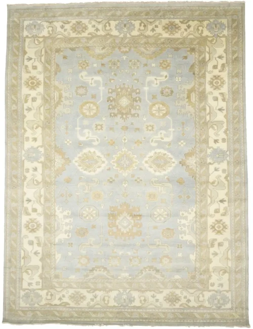 Muted Gray Floral 10X14 Oushak Chobi Oriental Rug