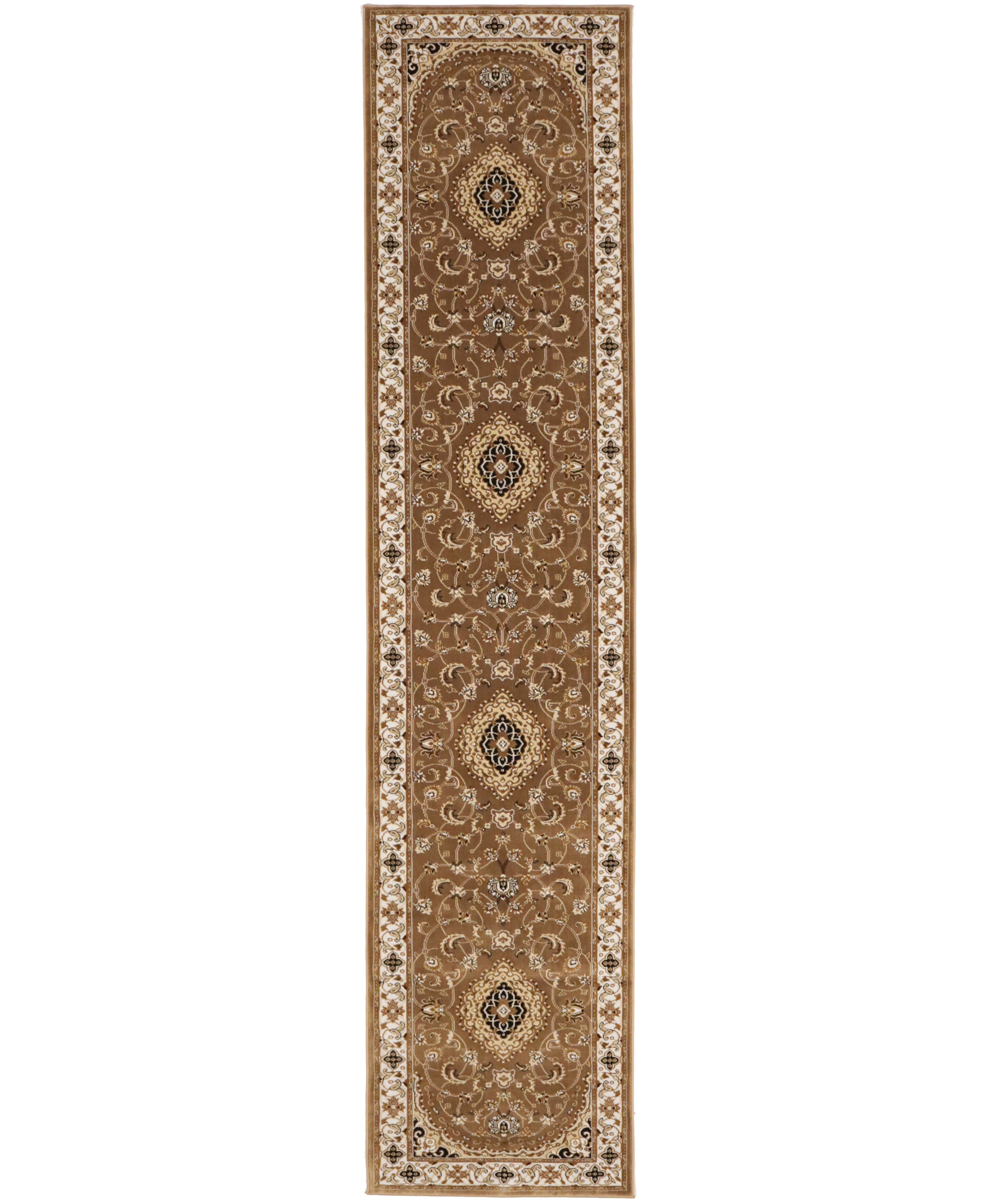 Brown Floral Oriental Style 3X12 Machine-Made Runner Rug