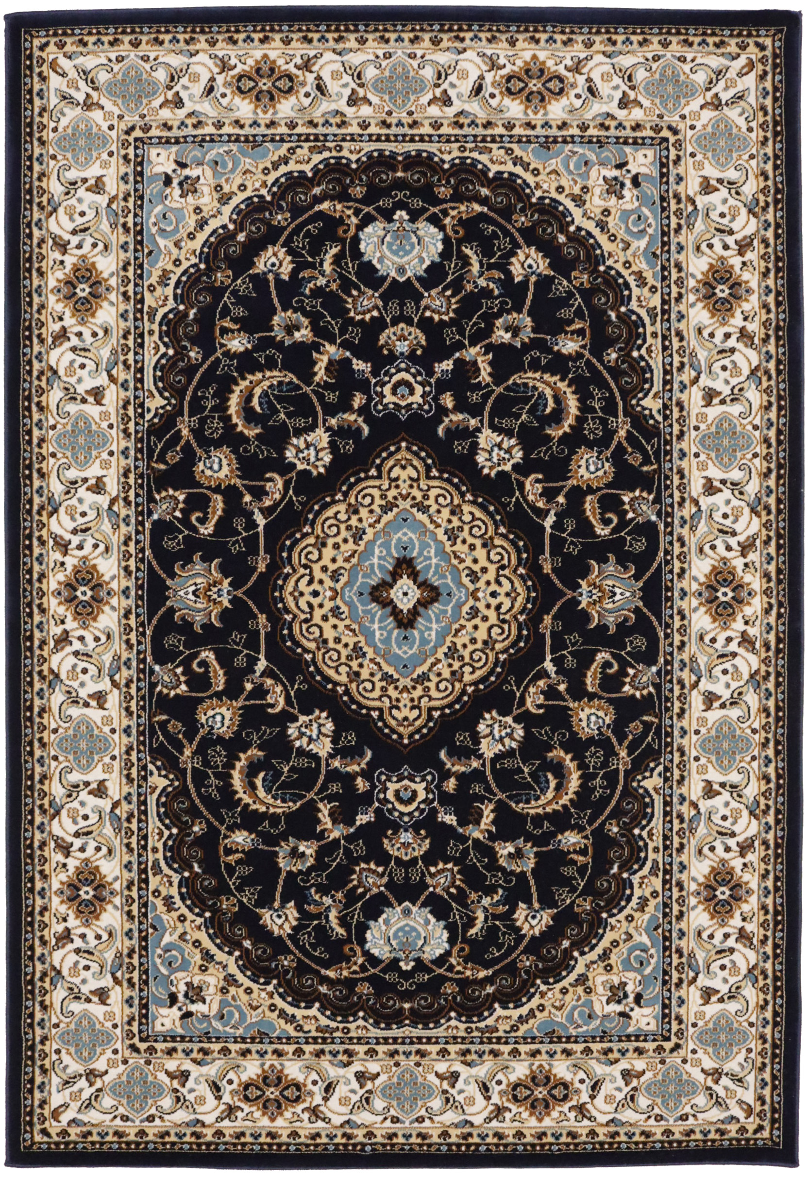 Navy Floral Oriental Style 4X6 Machine-Made Rug