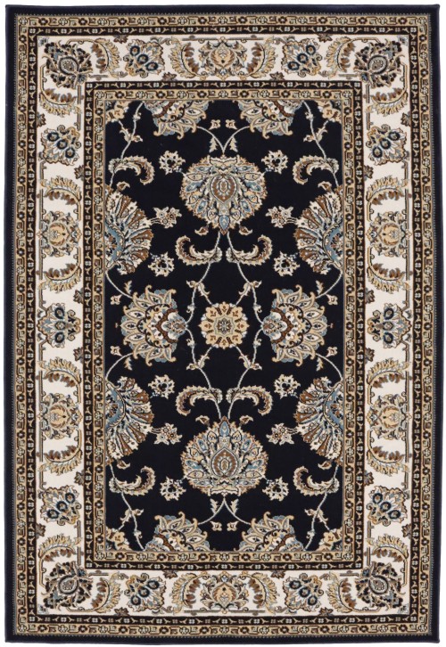 Navy Floral Oriental Style 4X6 Machine-Made Rug