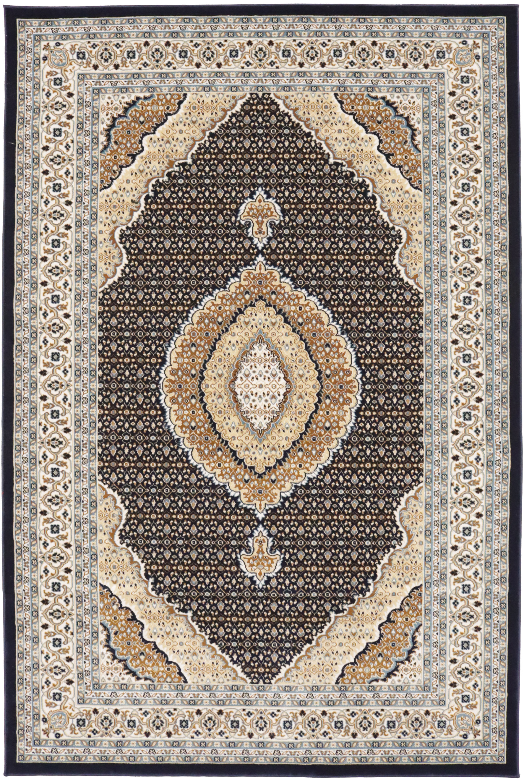 Navy Floral Oriental Style 5X8 Machine-Made Rug