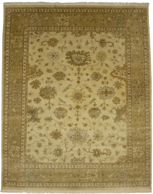 Beige Khaki Floral 8X10 Oushak Chobi Oriental Rug