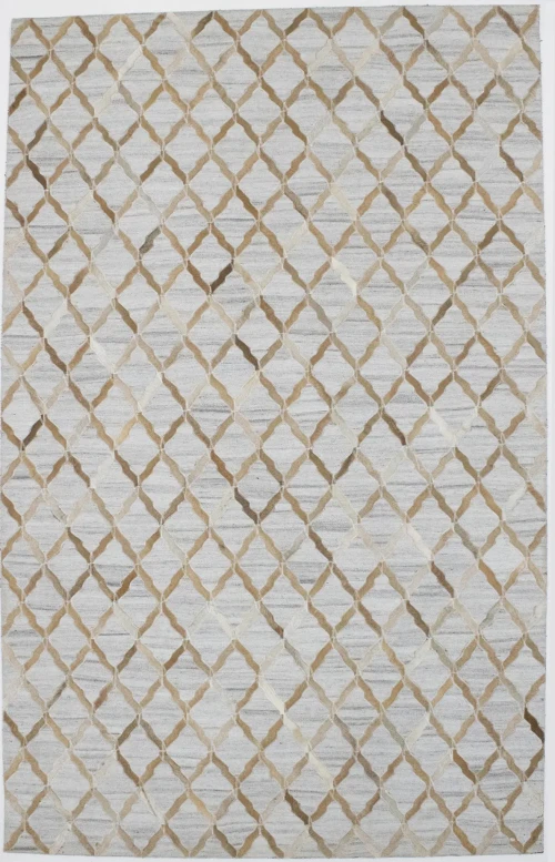 Grey Geometric 5X8 Cowhide Patchwork Modern Rug