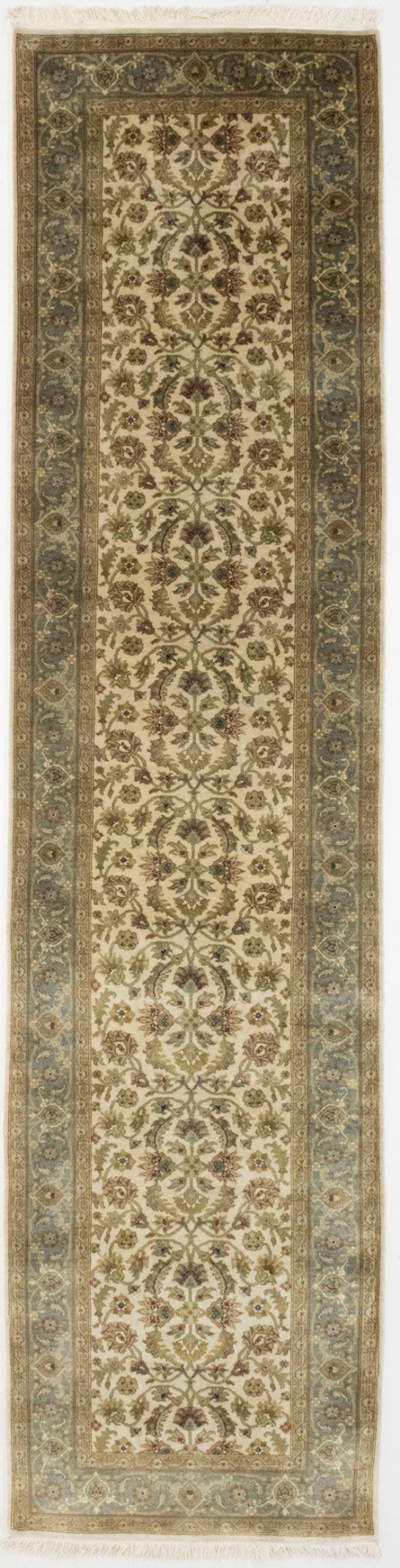 Beige & Blue Floral 3X11 Kashan Tabriz Oriental Runner Rug