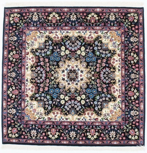 Black Floral Kirman 5X5 Oriental Rug