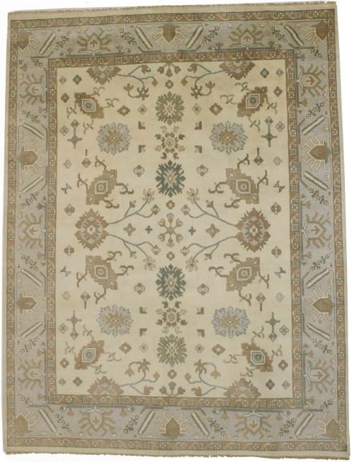 Cream Floral 9X12 Oushak Chobi Oriental Rug