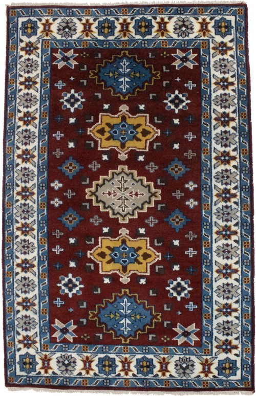 Wine Red Geometric 5X8 Kazak Oriental Rug