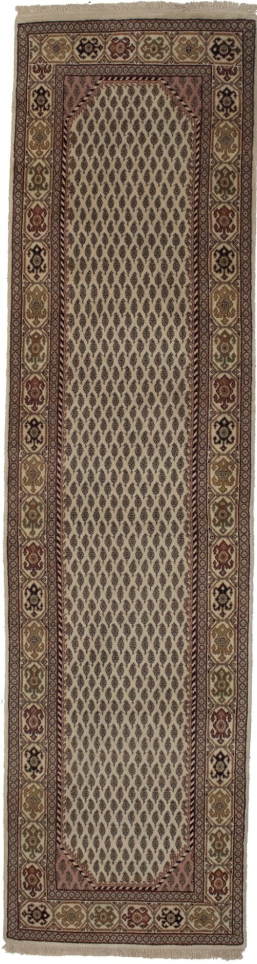 Cream Floral 2'4X9 Indo-Botemir Oriental Runner Rug