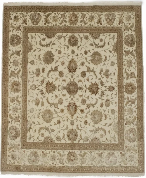 Beige Floral 6X7 Indo-Tabriz Oriental Rug