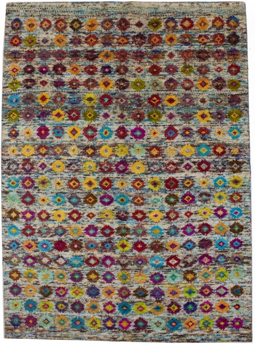 Multicolored Geometric 5'6X7'7 Indo-Gabbeh Modern Rug